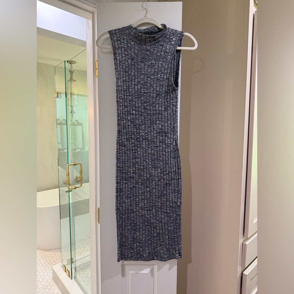 Mock Turtle Neck Navy Midi Dress